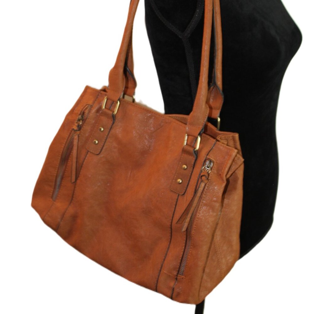 Bueno Faux Leather Purse Oil Wash Tan 13"L X 10"T X 4 1/2"W